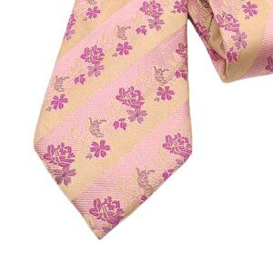 Lagatani Benediction Silk Tie Men’s XL 63.75” Gold Pink Floral Thick Wide New